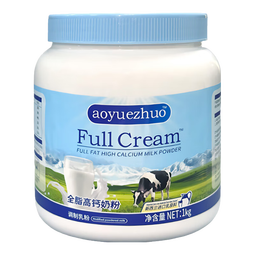 AOYUEZHUO全脂高钙奶粉蓝胖子高蛋白0蔗糖中老年儿童学生成人奶粉进口奶源 全脂高钙牛奶粉1kg*1罐