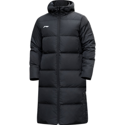 李宁羽绒服男女同款冬季中长款过膝防风保暖加厚连帽学生运动外套大袄 经典黑-长款连帽·80%含绒量/防风保暖 S