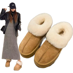 2025年冬季新款毛毛厚底增高雪地靴加绒加厚保暖大码毛一体雪地靴 6609棉鞋--米色 38 -39适合37-38