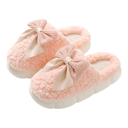 活动款--蝴蝶结拖鞋女士秋冬季冬季居家防滑室内保暖加绒厚底家用 粉红色 40-41 【建议拍大一码】