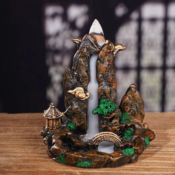 普云 瀑布倒流香高山流水炉套装崖柏塔香沉香檀香熏香香薰观赏香熏香 水沉1盒【玉檀+艾草】2袋+倒流炉 1g 