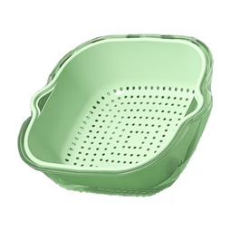 双层PET蔬菜沥水篮厨房家用塑料水果盘洗菜盆全套一整套干湿两用 【小号】双层沥水篮-绿色 
