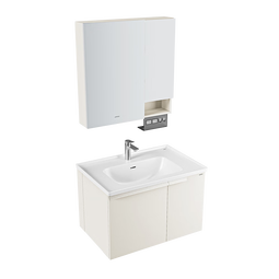 九牧（JOMOO）浴室柜铝合金洗脸盆柜组合奶油风百搭简约陶瓷一体盆洗漱台A2750 【美妆收纳】无龙头80cm