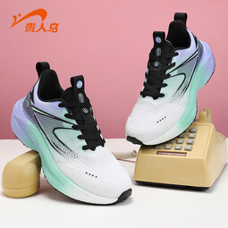 贵人鸟官方正品运动女鞋2025秋季新款情侣轻便跑步鞋户外休闲慢跑鞋女 白/浅紫（女款） 35