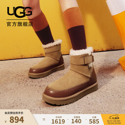 UGG秋季新款女士舒适时尚保暖平底拼接休闲束带短筒雪地靴1174575 CHE | 栗色 36