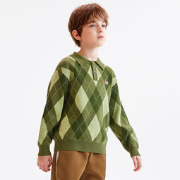 马骑顿MQD童装冬季男童款宽松潮流翻领针织衫 军绿色 110