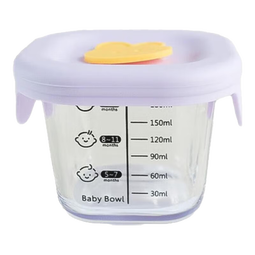 辅食碗耐高温玻璃可蒸煮蛋羹碗可微波冷冻保鲜盒上班族学生可用 方形香芋紫色黄兔硅胶盖