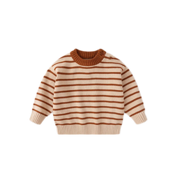 嘟嘟家宝宝毛衣冬装圣诞儿童童装上衣红色新年男童女童针织衣服冬款拜年 米杏黄条纹 80