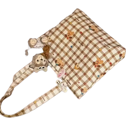 hellokitty卡通帆布包时尚包女手提袋可爱通勤百搭单肩上课大容量 格纹小狗27*25cm 27.5*25cm