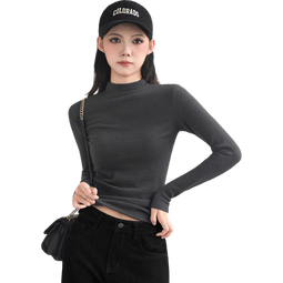 双面德绒打底衫女内搭秋冬加绒加厚小立领正肩t恤半高领修身上衣 【双面德绒 持续恒温】灰色 M 【建议80-100斤】