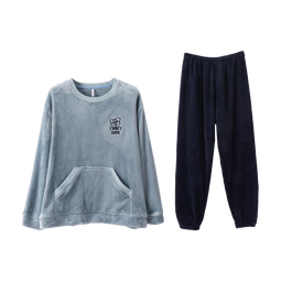 安之伴睡衣男秋冬季圆领套头简约宽松版长袖长裤可外穿家居服套装  冰兰(法兰绒锁温超柔软) M