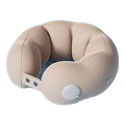 按压充气式u型枕便携口袋随行枕旅行枕TPU飞机脖枕旅游睡觉带颈托 升级带颈托U型枕【月光灰】1个装 