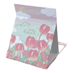 折叠镜子大号桌面可立化妆镜学生宿舍高颜值随身便携台式梳妆镜女 粉色郁金香