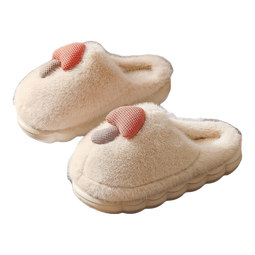 卡通棉拖鞋蘑菇毛绒女冬季保暖情侣居家室内加绒月子鞋男拖鞋包根 卡其 38-39 （适合37-38）