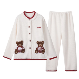 ROVO月子服孕妇睡衣秋冬产后加绒加厚半边绒哺乳孕期保暖家居服套装 【半边绒240克】树袋熊（适用于0~15℃ 不带哺乳口） XL【建议体重120-140斤】