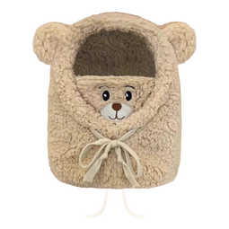 帽子冬季女保暖面罩围脖一体帽防风防寒护耳小熊帽可爱卡通帽 卡其色