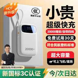 嘉柏兰【国家3C认证丨20000毫安丨可上飞机】顶配版超级快充迷你大容量充电宝移动电源 20000毫安顶配版