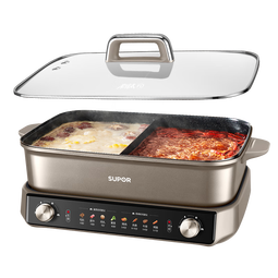 苏泊尔（SUPOR）电火锅小钛阳0氟有钛鸳鸯锅8L大容量家用多功能锅分区双控火锅专用锅2200W猛火电煮锅 H80FK980Y 