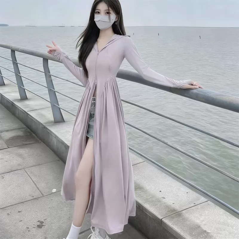 防晒衣女2026新款夏季透气防紫外线户外超长款冰丝防晒服轻薄外套
