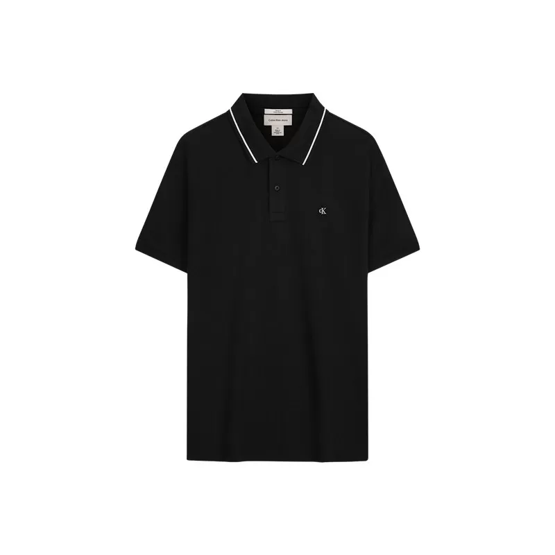 【父亲节礼物】CK Jeans26春夏男士纯棉刺绣镶边翻领短袖T恤POLO