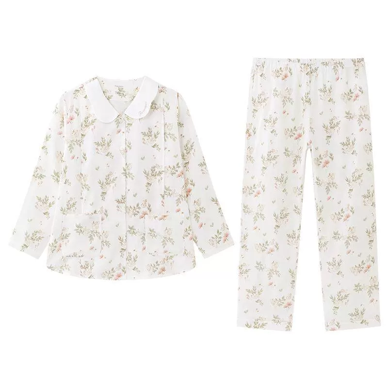 全棉时代孕妇家居服纯棉纱布舒适哺乳喂奶产后月子套装睡衣女礼物 