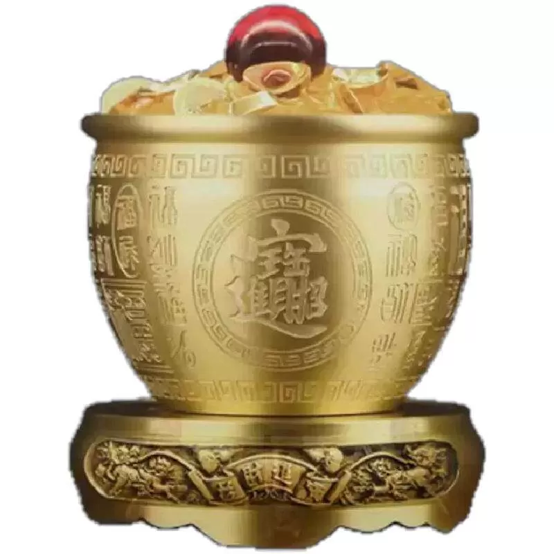 普陀山黄铜百福铜缸米缸冰箱客厅聚财缸存钱罐招财进宝聚宝盆摆件