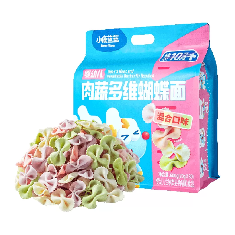 小鹿蓝蓝婴幼儿肉蔬蝴蝶面粒粒面碎碎面婴标儿童面条辅食品牌 