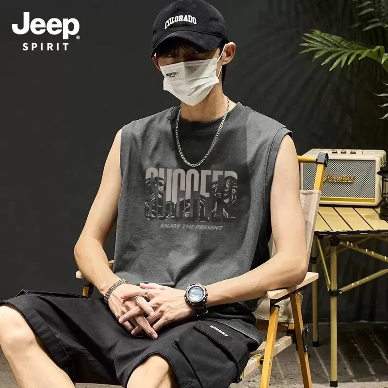 Jeep吉普美式高街纯棉背心男薄款2026夏季潮流无袖t恤男士健身衣