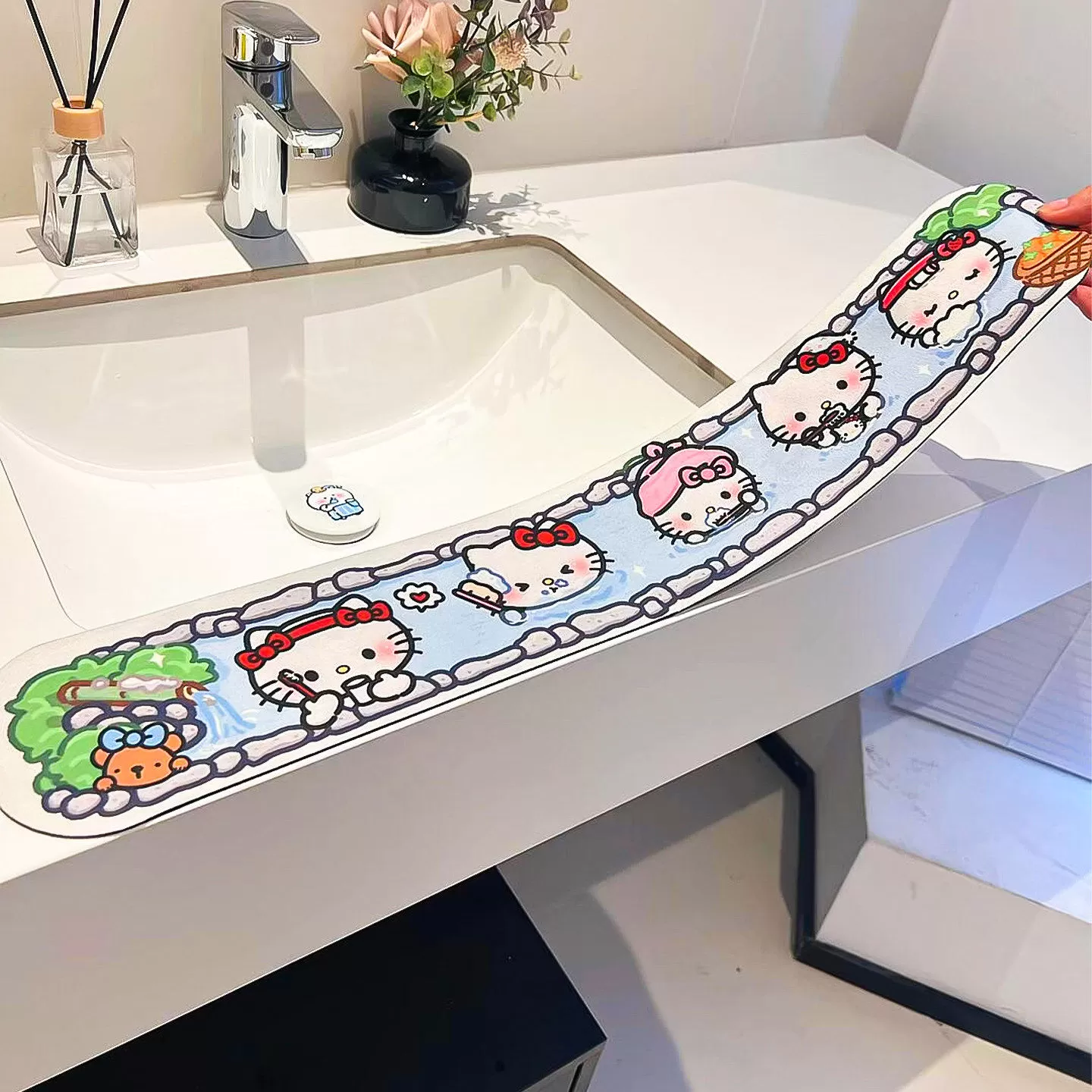 可爱猫洗手台吸水垫水龙头台面沥水垫硅藻泥厨房卫生间边缘防溅水