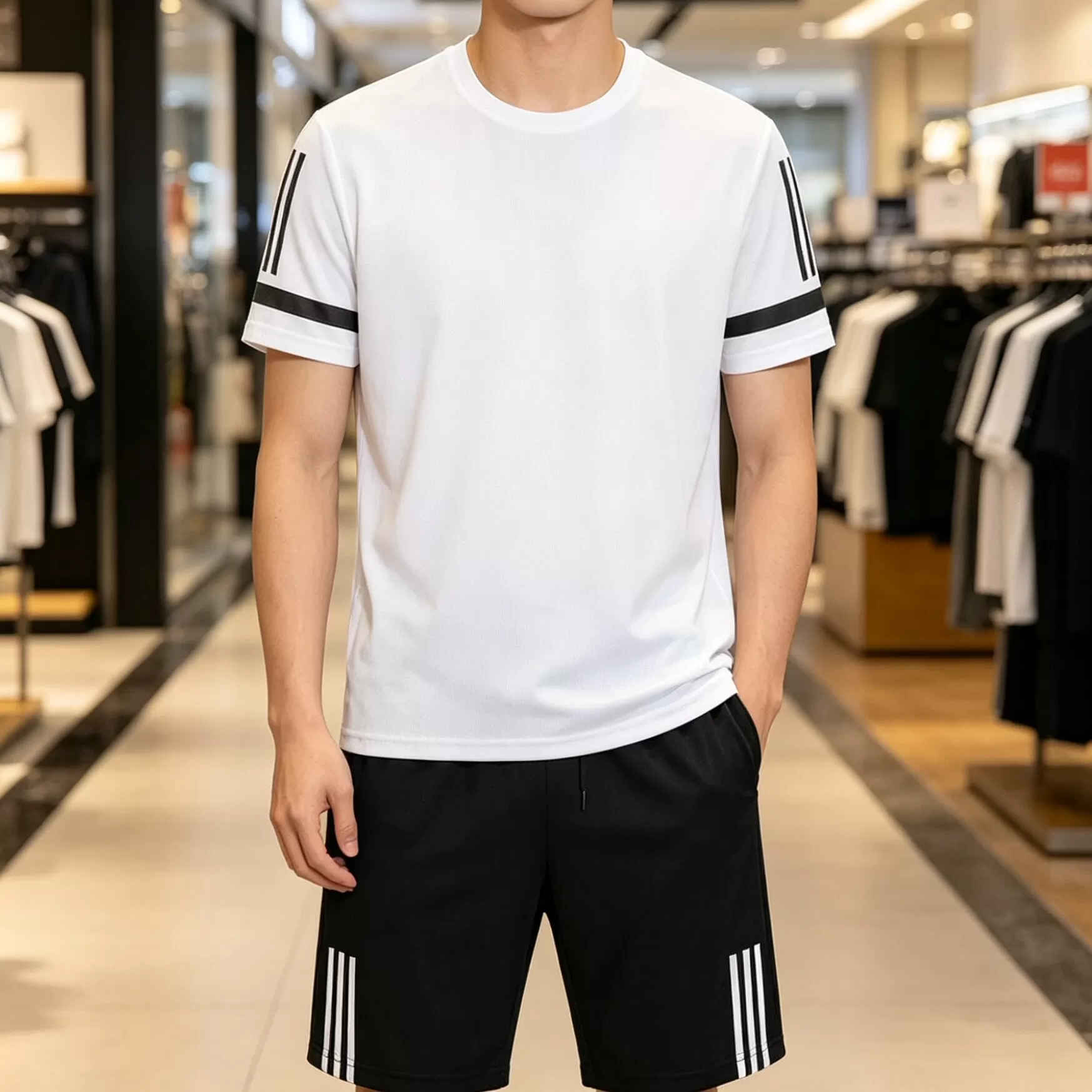 男士夏季速干运动套装短袖T恤短裤健身跑步训练服两件套健身服2