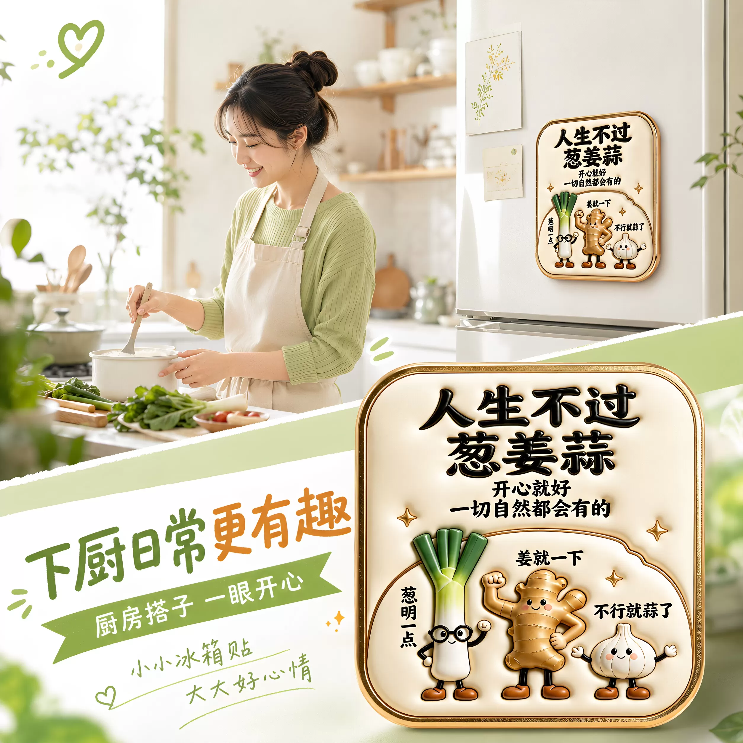 人生不过葱姜蒜亚克力平面磁吸冰箱贴文创伴手礼装饰贴纪念品收藏