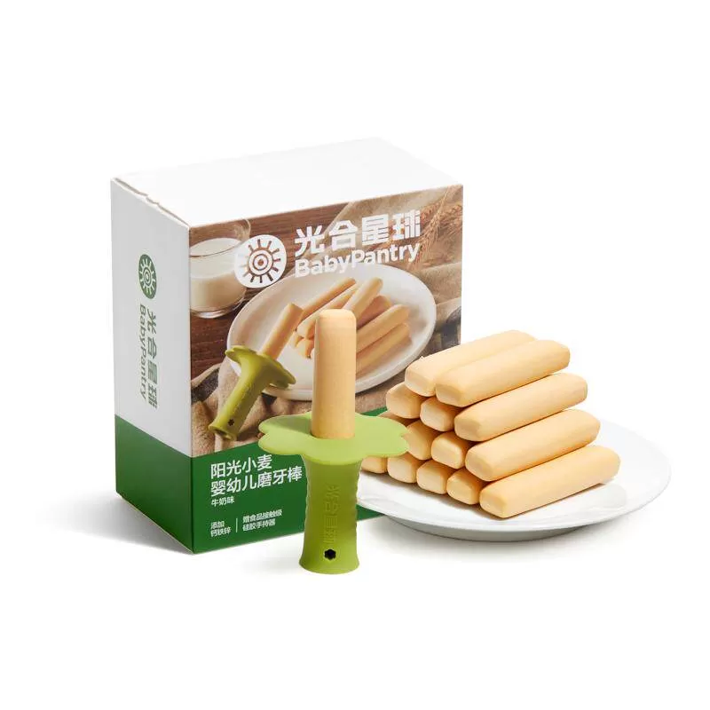 babycare光合星球磨牙棒婴儿宝宝防掉硅胶抓握辅食零食饼干米饼 