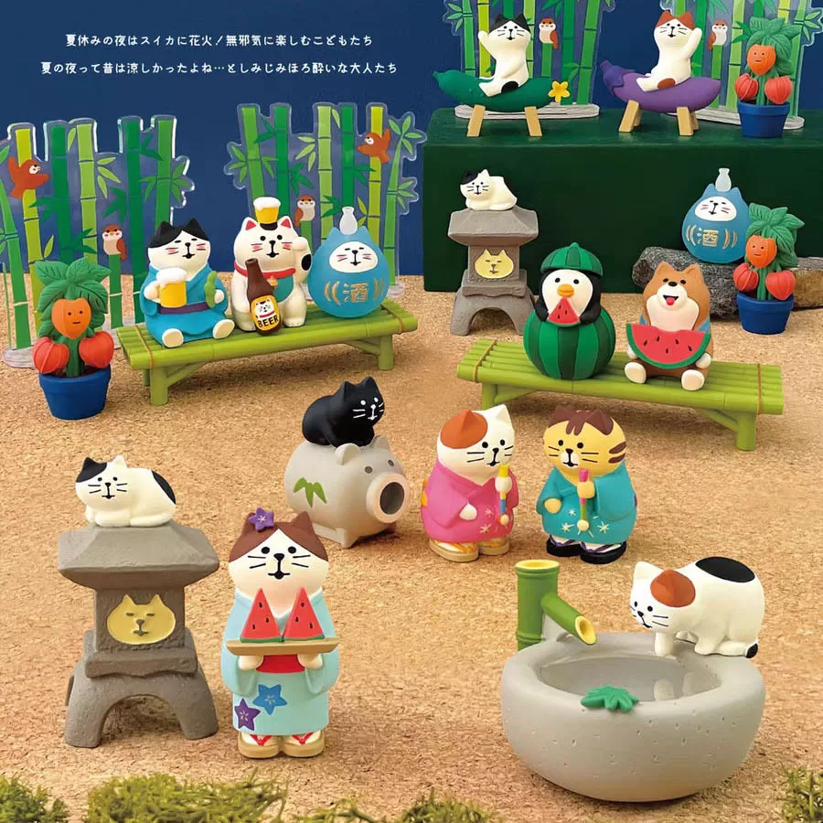 日式猫 ZAKKA庭院夏日西瓜猫可爱装饰夏季猫咪凉爽夏夜道具摆件 