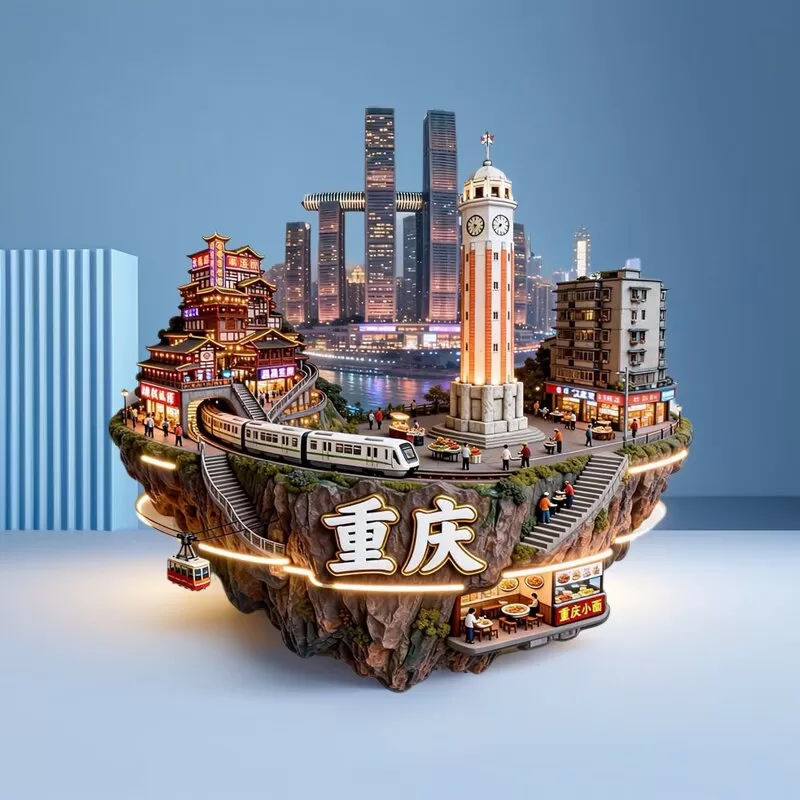 中国重庆3D立体金属冰箱贴城市建筑模装饰品旅游纪念品送礼小礼物 