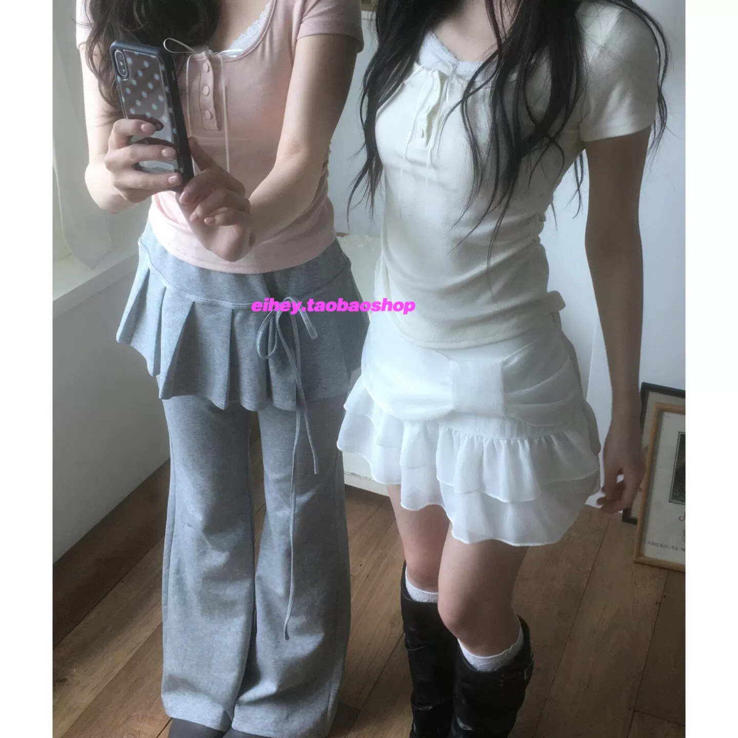 eihey诶嘿2026夏季蝴蝶结纯色蛋糕裙半身裙女高腰显瘦A字包臀短裙 