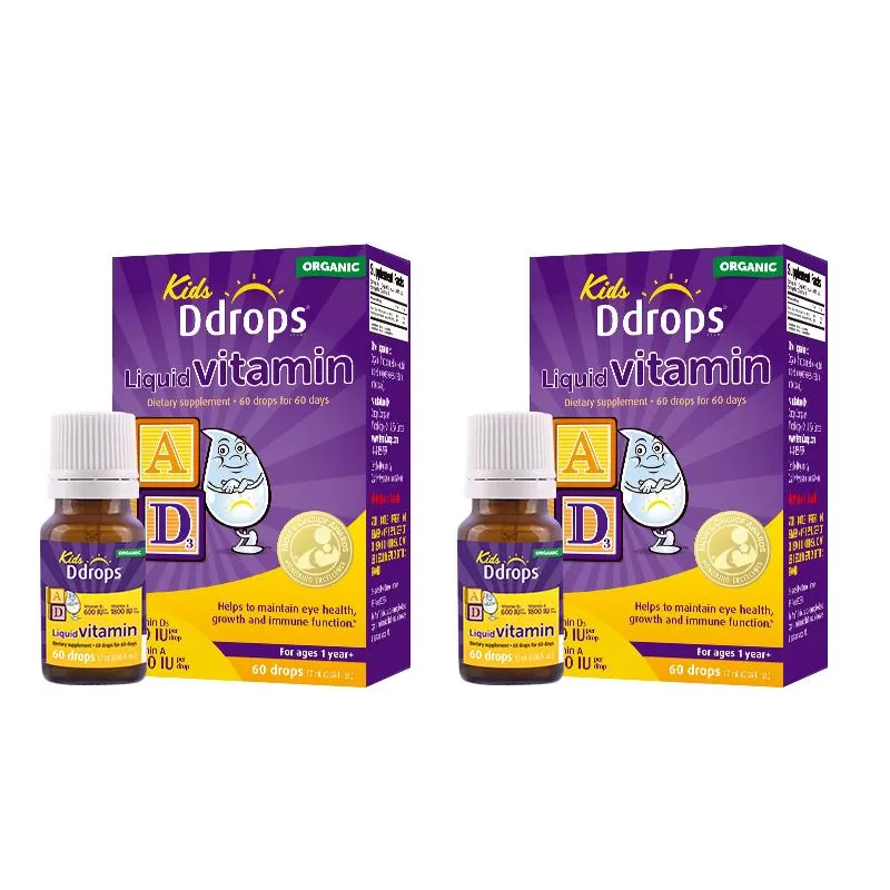 Ddrops滴卓思婴幼儿AD滴剂宝宝补钙vd3DD小滴瓶维Ad600IU维生素*2 