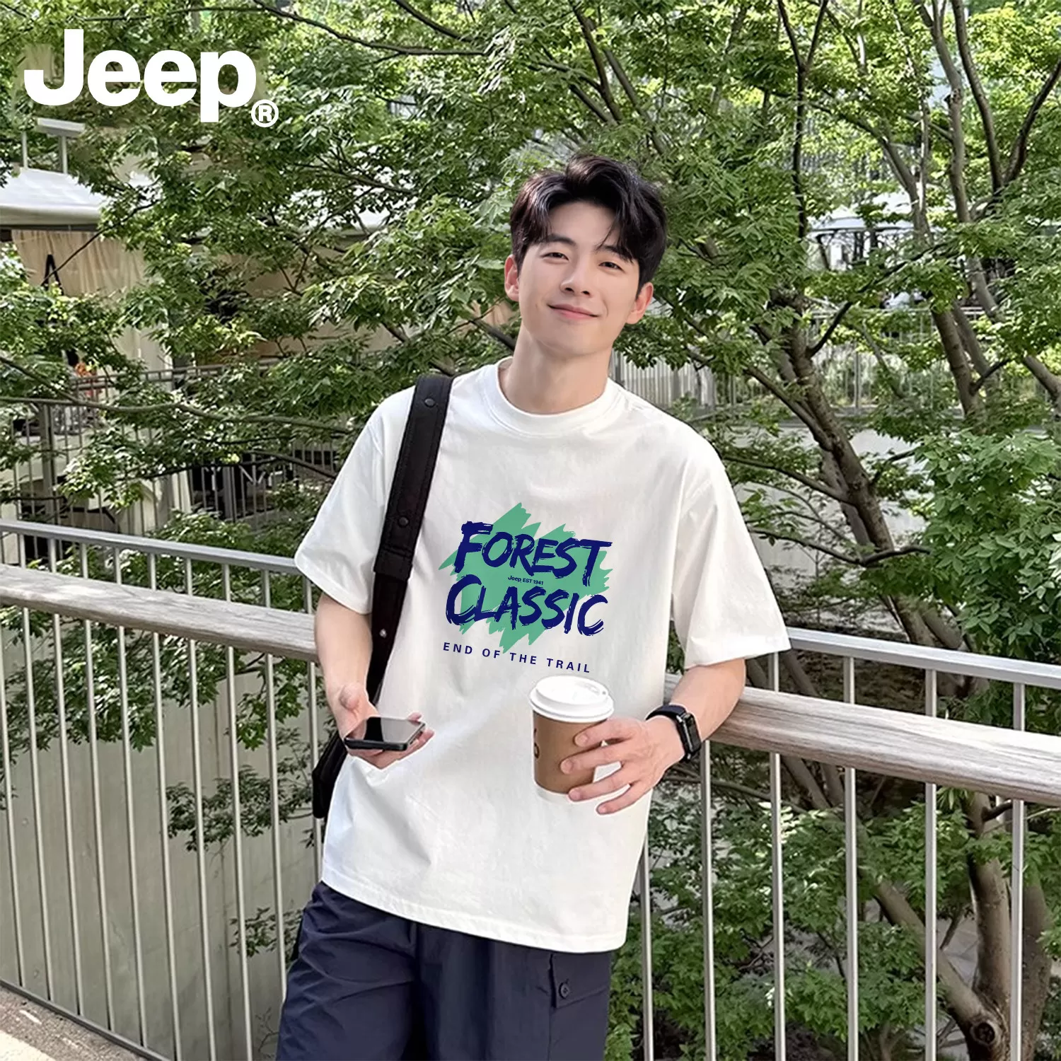 Jeep纯棉短袖t恤礼物男士2026新款夏季衣服高级半袖宽松美式男装