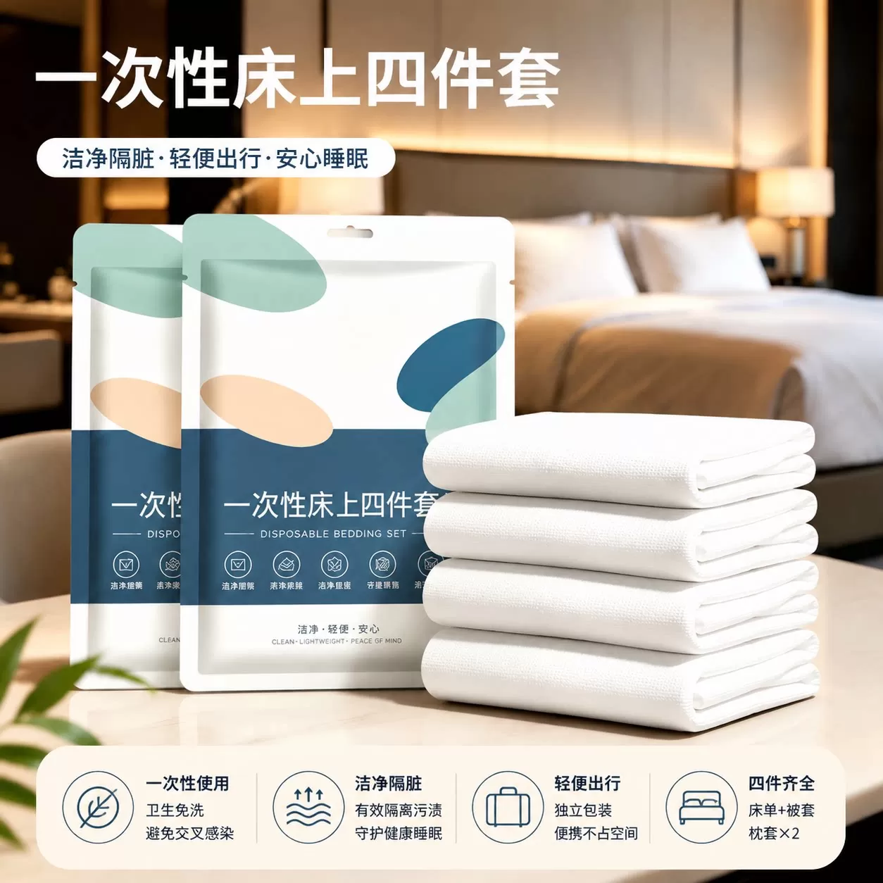 旅行一次性床单床上四件套被罩通用枕头套酒店宾馆床品便携隔脏 