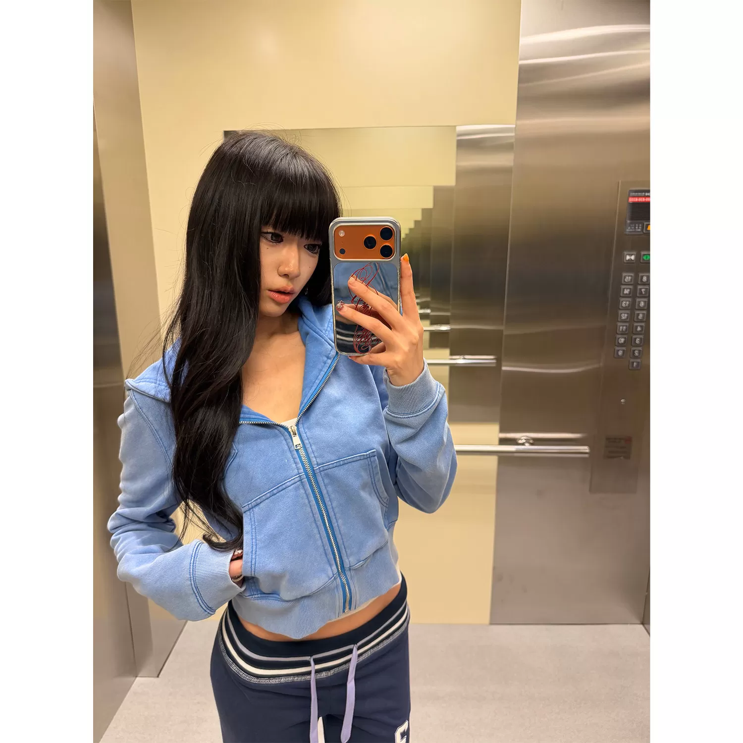 FFR 美式复古做旧水洗袋鼠兜连帽短卫衣女早秋新款百搭开衫外套 