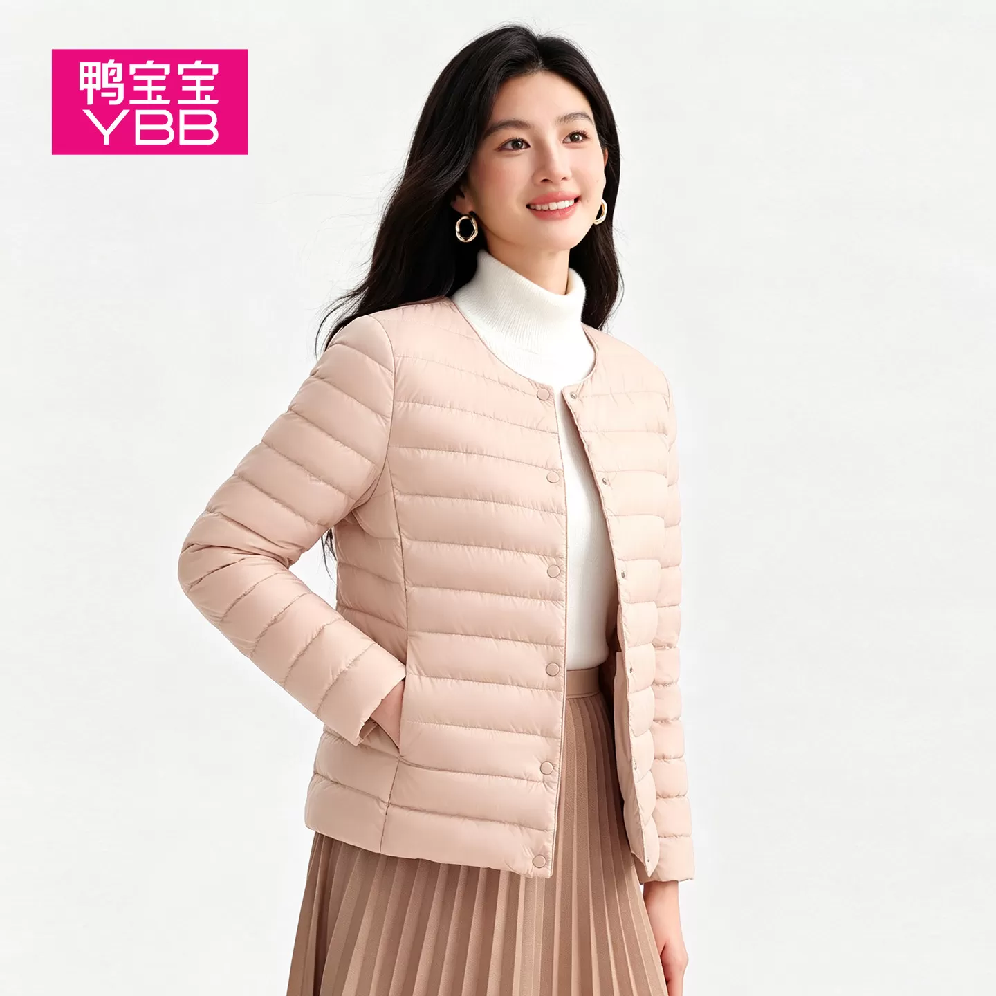 鸭宝宝2026新款轻薄羽绒服女90鸭绒无领保暖内胆修身秋冬反季外套 