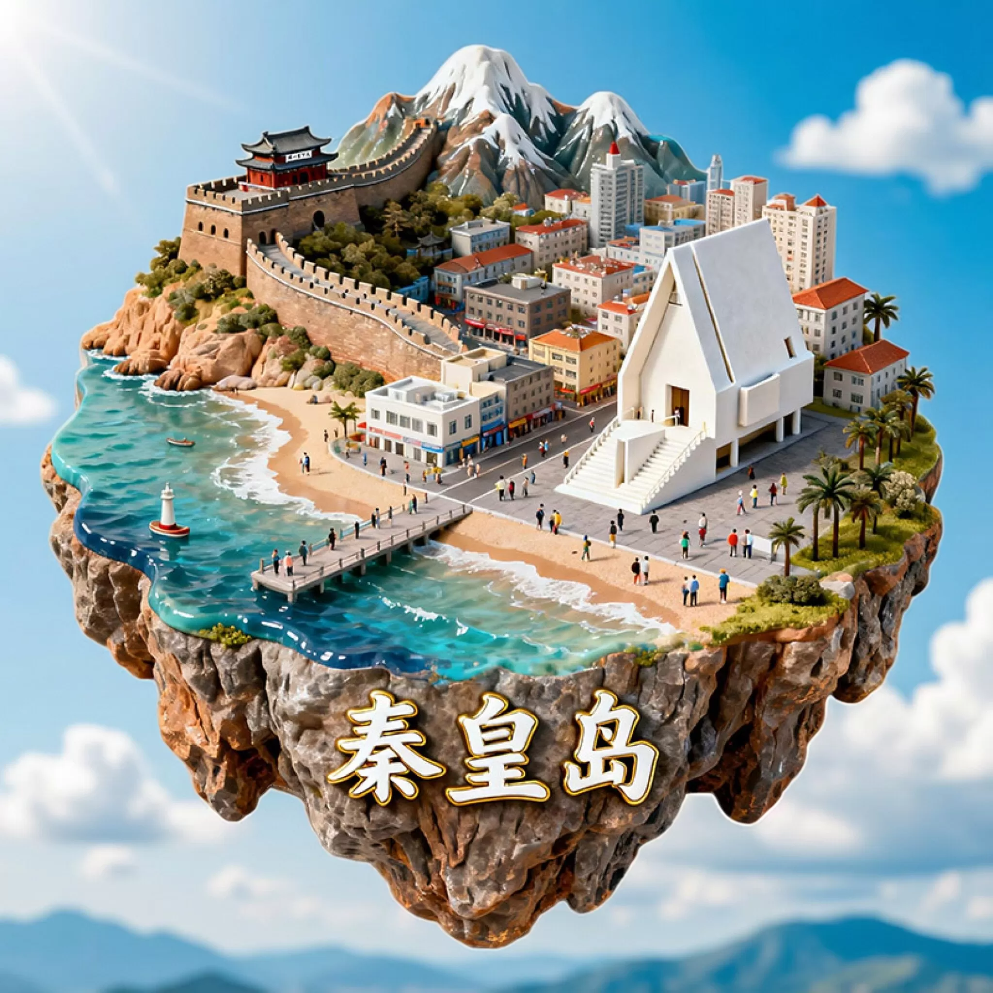 秦皇岛3D立体创意金属冰箱贴城市建筑风景装饰磁贴纪念品伴手礼品
