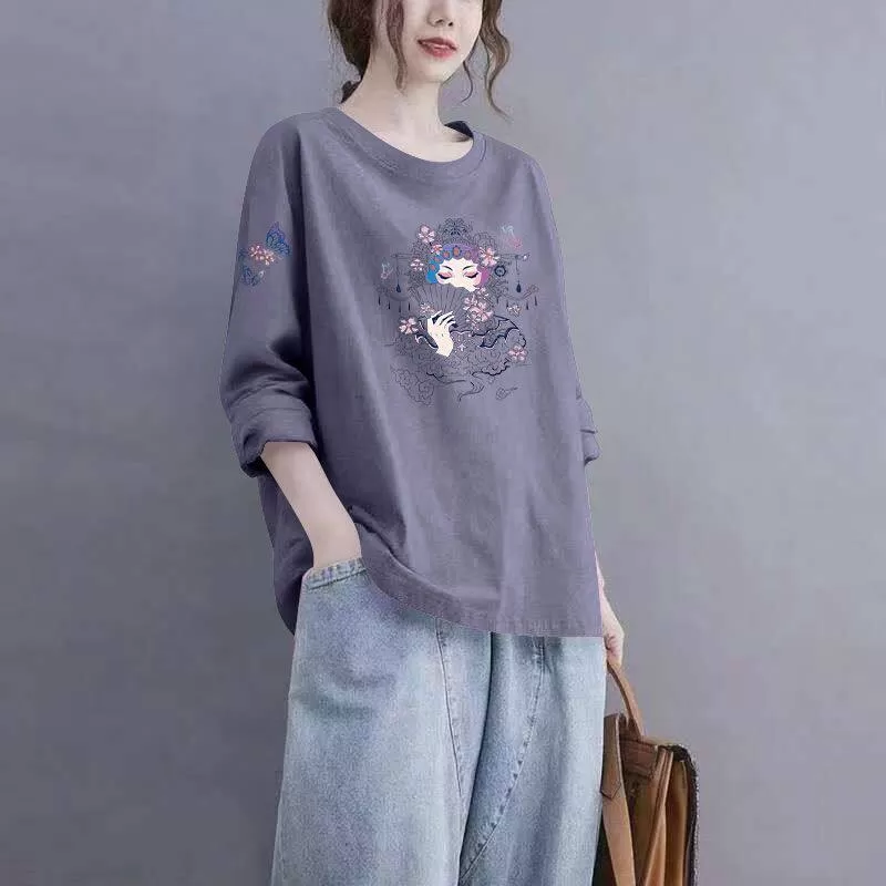 春秋100%纯棉圆领长袖T恤女韩版洋气新款百搭宽松遮肉显瘦ins上衣