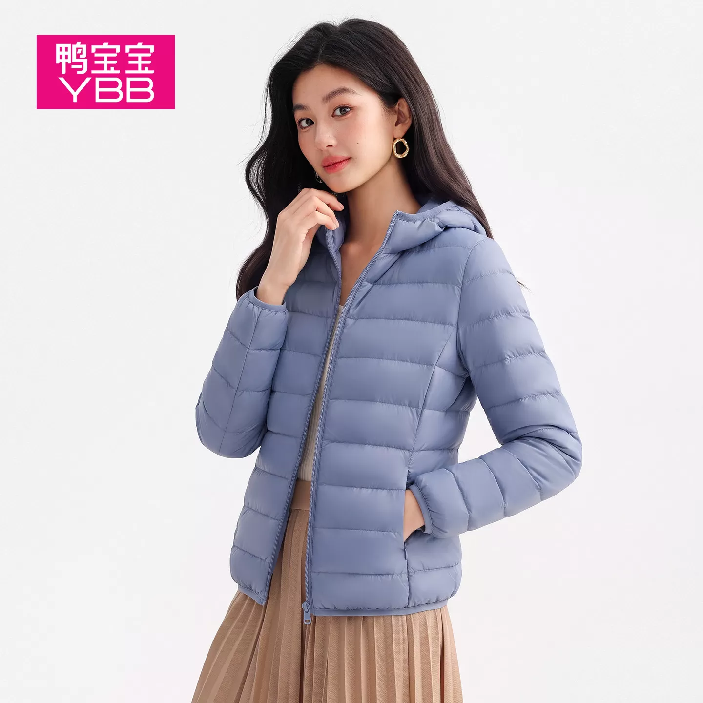 鸭宝宝2026新款轻薄羽绒服女90鸭绒连帽保暖内胆修身秋冬反季外套