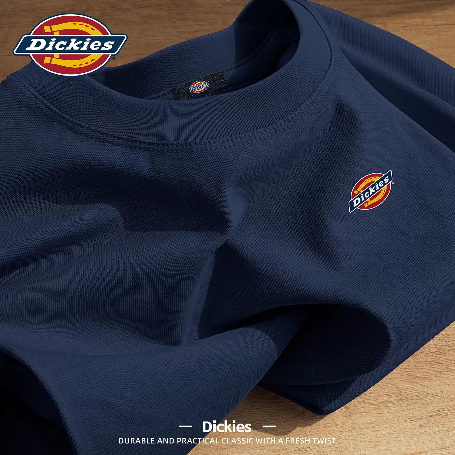 Dickies藏青色美式短袖T恤男士2026新款秋季纯棉长袖体恤百搭上衣 