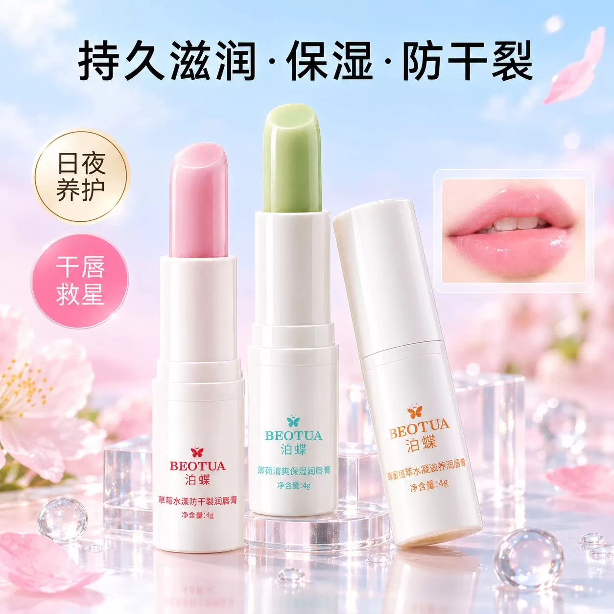 长效水润保湿唇膏防干裂滋润清爽保湿温和养护双唇唇部护理