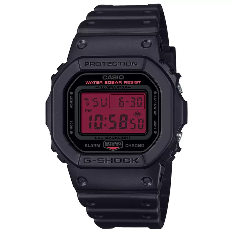 卡西欧官方旗舰店黑红撞色防震运动八角小方块手表男女 G-SHOCK