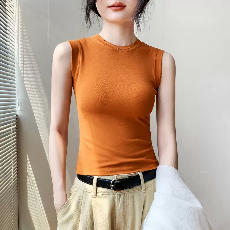橘色打底背心女2026春新款修身显瘦圆领遮副乳内搭无袖上衣打底衫