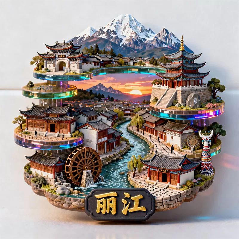 中国城市云南丽江金属冰箱贴浮雕立体工艺旅游景点纪念品文创礼物