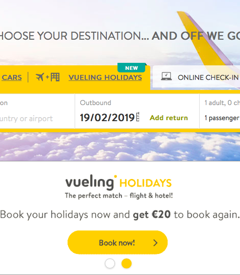 Vueling特价机票优惠码，Vueling欧洲9折机票优惠代码