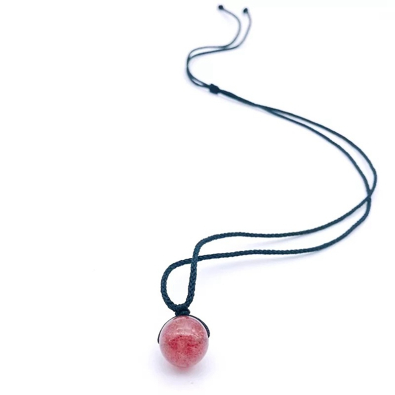 天然草莓晶锁骨链粉晶黑绳项链